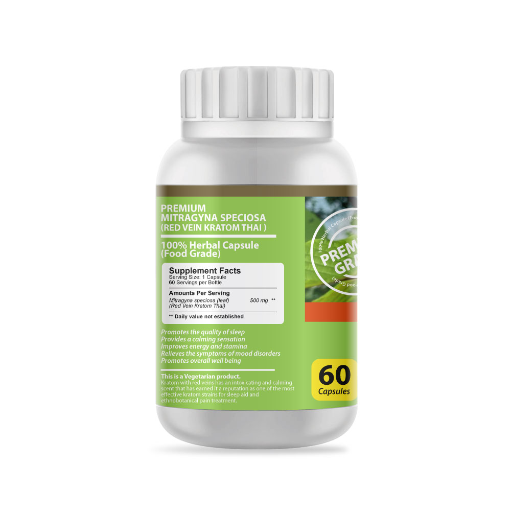 Mitragyna Speciosa (Red Vein Kratom Thai) Herb 60 Capsules - Image 2